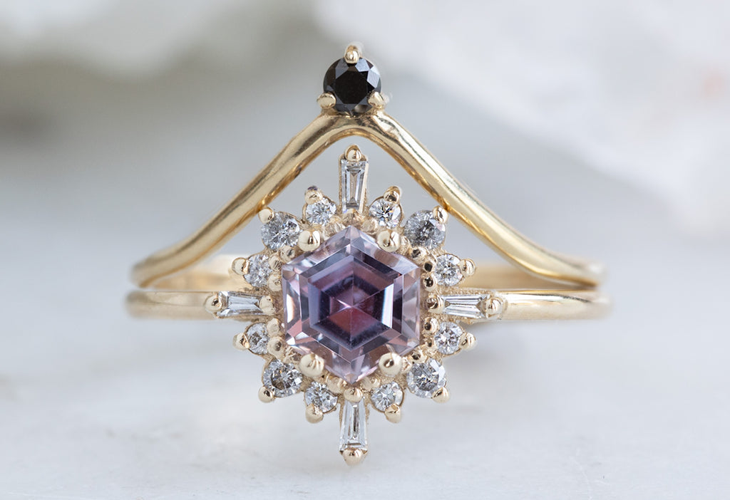 The Camellia Ring with a Hexagon Cut Pink Sapphire