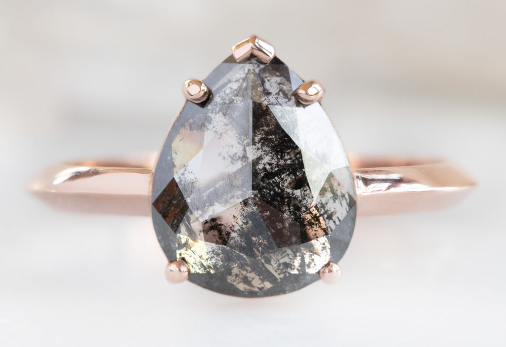 Rose Cut Black Diamond Engagement Ring with Knife Edge Band