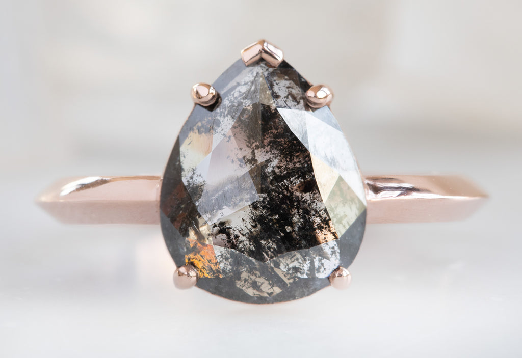 Rose Cut Black Diamond Engagement Ring with Knife Edge Band