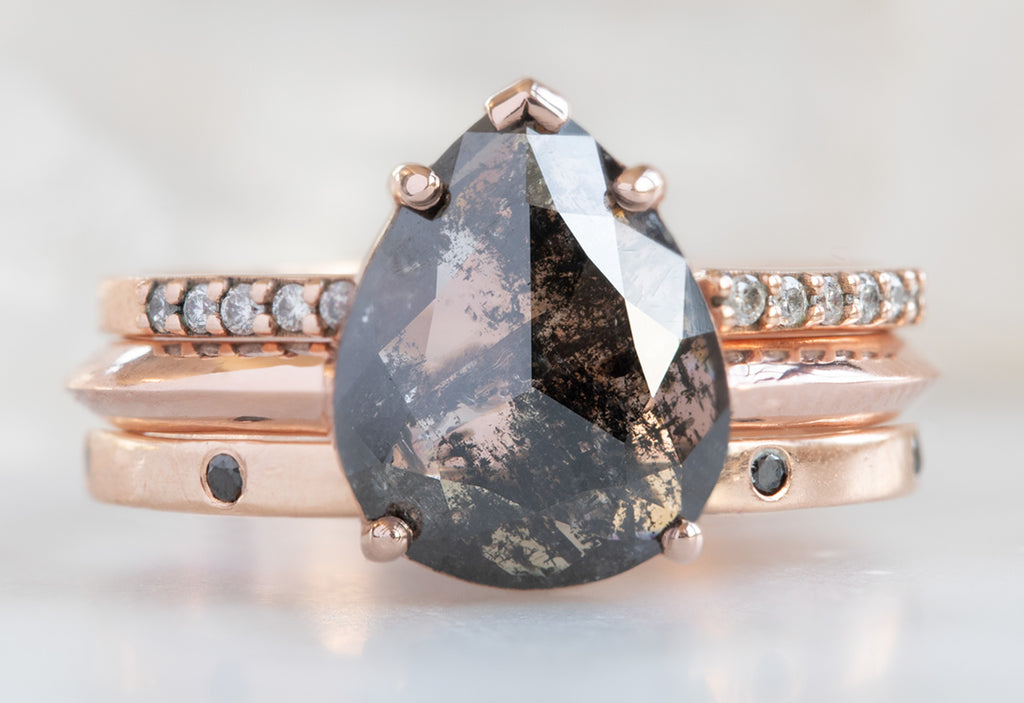 Rose Cut Black Diamond Engagement Ring with Knife Edge Band