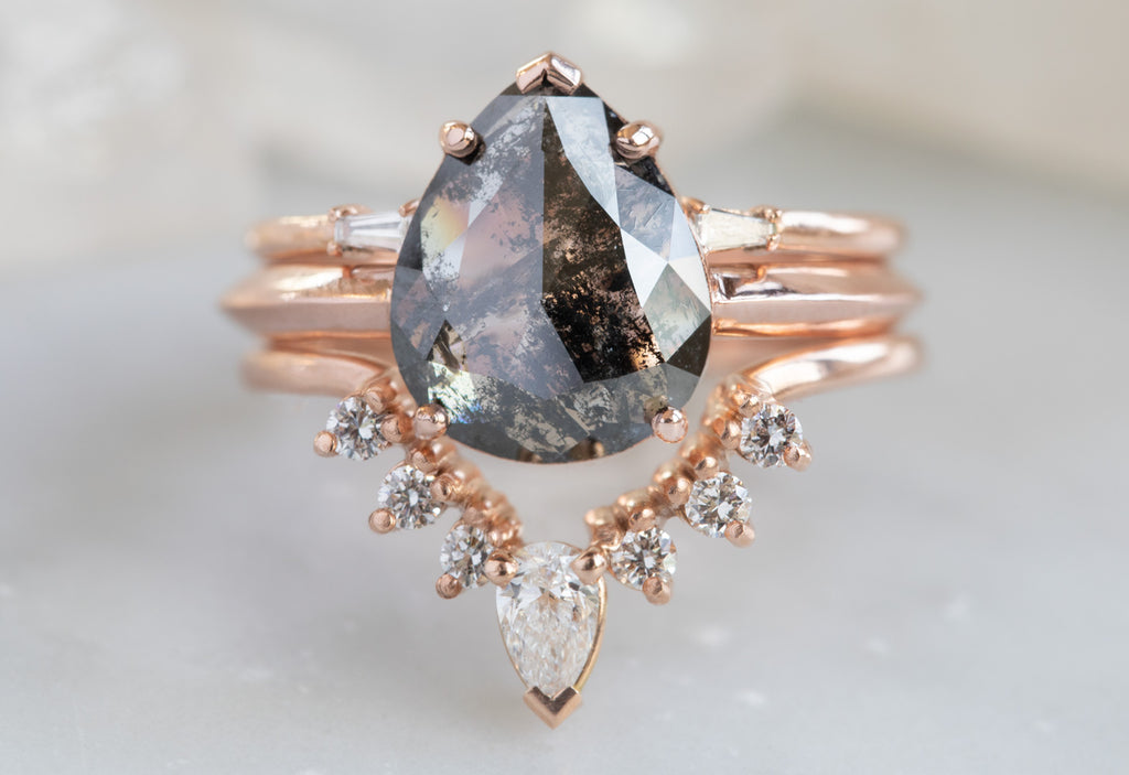 Rose Cut Black Diamond Engagement Ring with Knife Edge Band