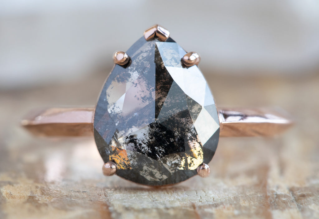 Rose Cut Black Diamond Engagement Ring with Knife Edge Band