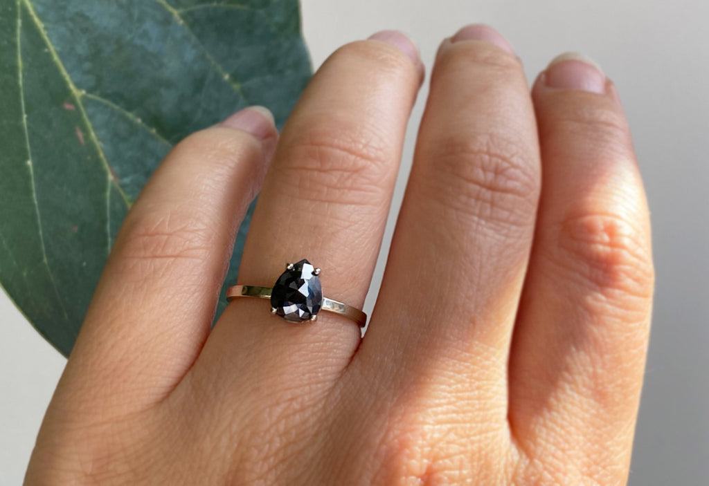 Rose Cut Black Diamond Engagement Ring
