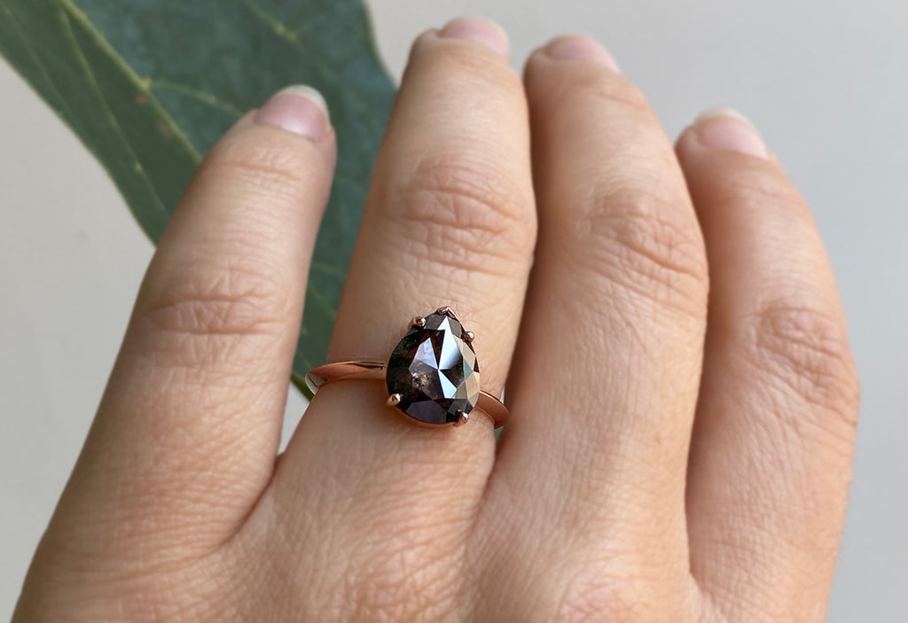 Rose Cut Black Diamond Engagement Ring with Knife Edge Band