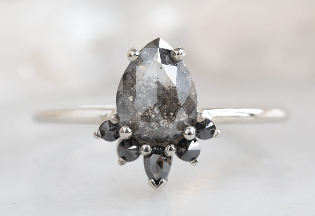 Rose Cut Black Diamond Engagement Ring With Black Diamond Sunburst