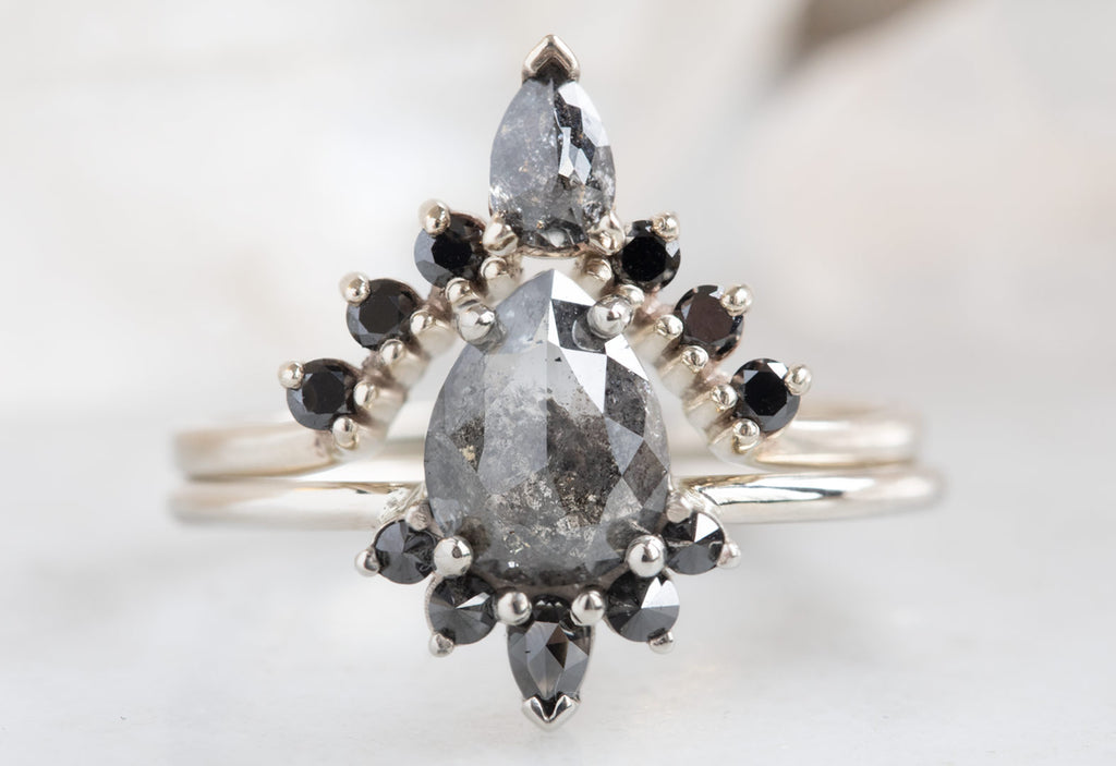 Rose Cut Black Diamond Engagement Ring with Black Diamond Sunburst