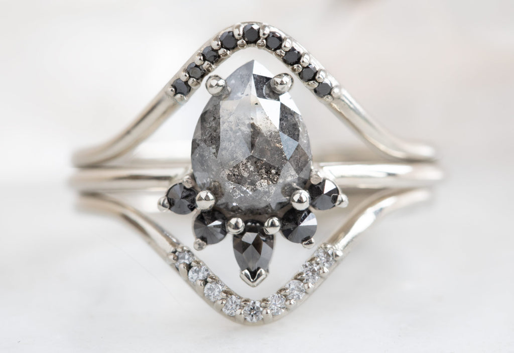 Rose Cut Black Diamond Engagement Ring with Black Diamond Sunburst