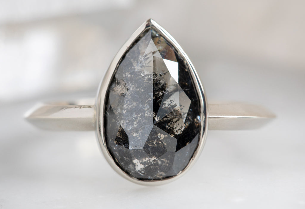 The Hazel Ring with a Black Pear-Shaped Diamond