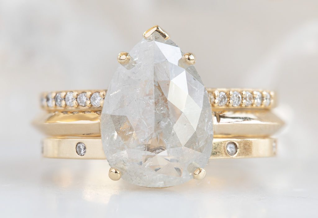 Large Icy White Diamond Engagement Ring with Knife Edge Band