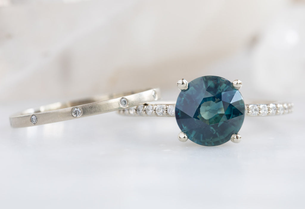 Round Cut Montana Sapphire Engagement Ring with Pavé Band