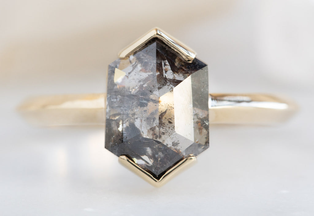 Salt + Pepper Hexagon Diamond Engagement Ring with Knife Edge Band