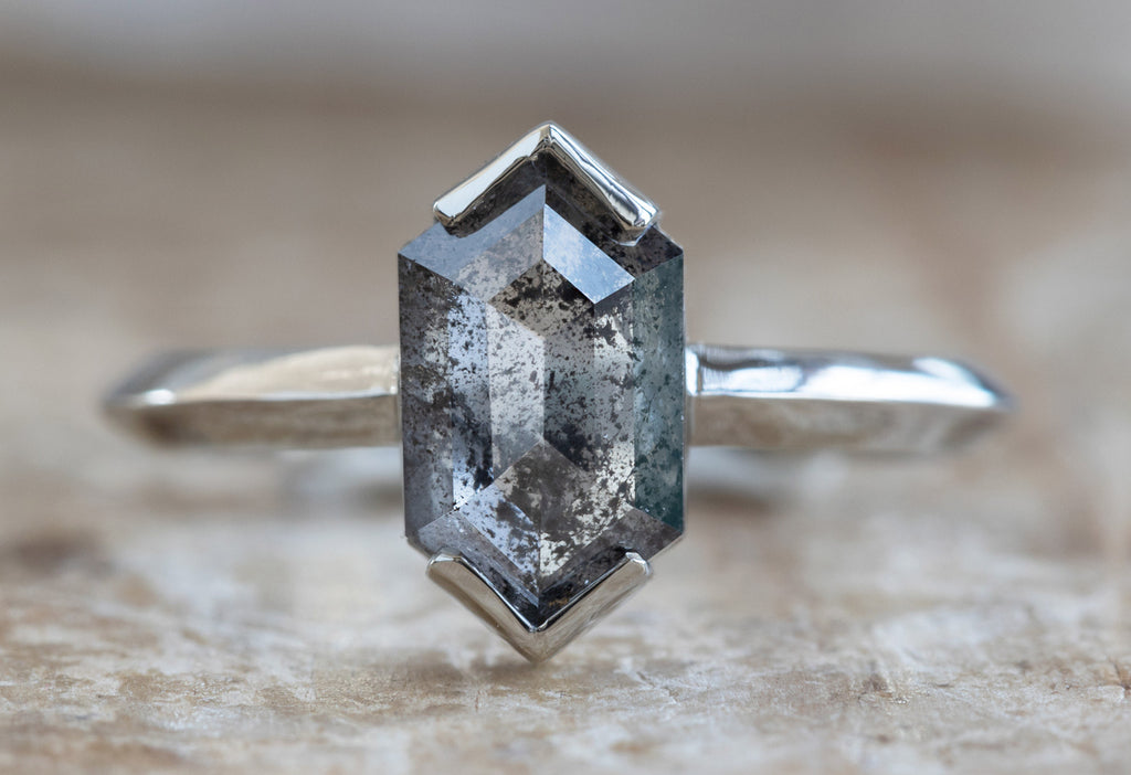 The Sage Ring with a Salt + Pepper Hexagon Diamond