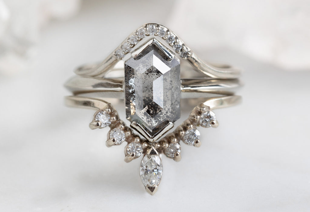 The Sage Ring with a Salt + Pepper Hexagon Diamond With Stacking Band