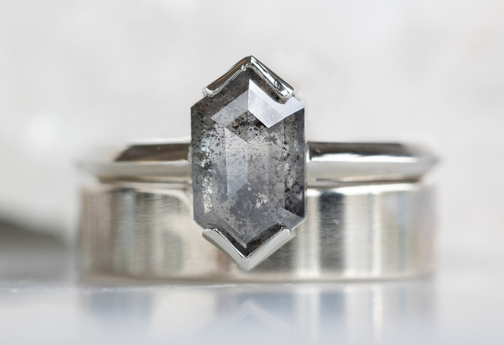 The Sage Ring with a Salt + Pepper Hexagon Diamond With Stacking Band
