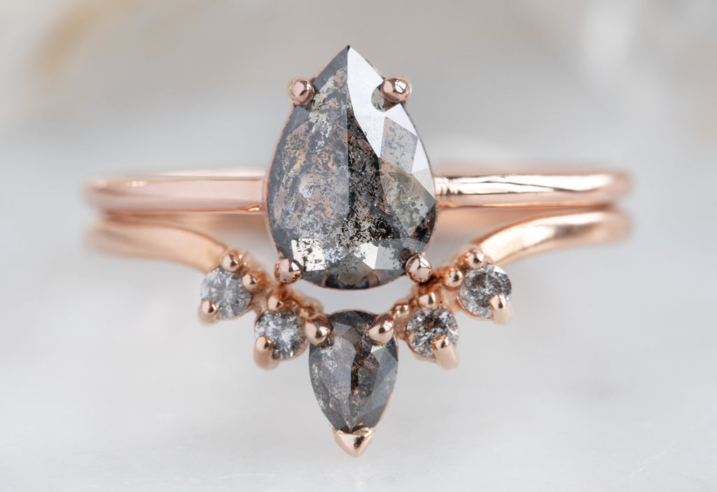 The Bryn Ring with a Rose-Cut Salt and Pepper Diamond with Stacking Band