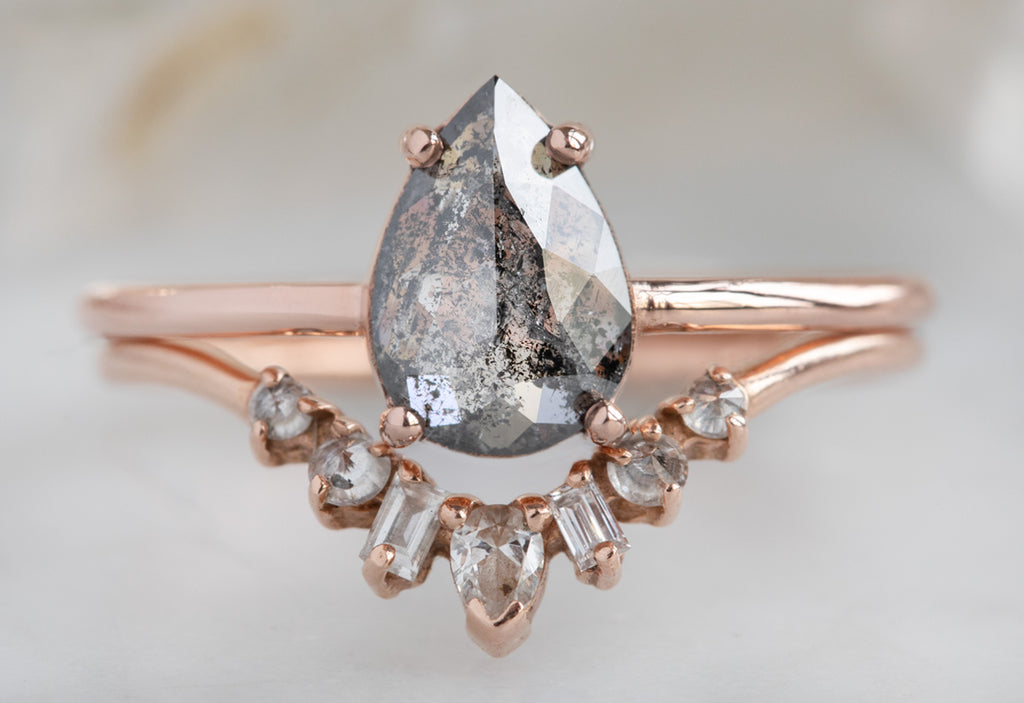 The Bryn Ring with a Rose-Cut Salt and Pepper Diamond with Stacking Band