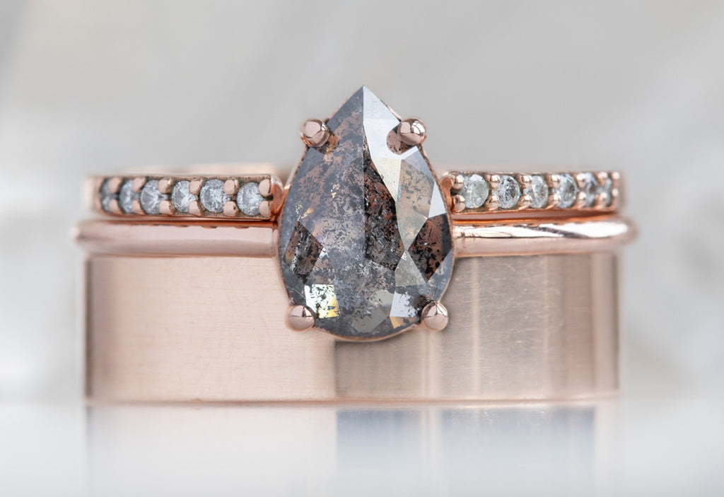 The Bryn Ring with a Salt & Pepper Pear-Cut DiamondThe Bryn Ring with a Rose-Cut Salt and Pepper Diamond with Stacking Band