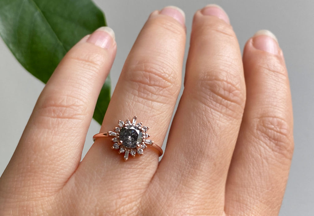 The Compass Ring with a Salt+Pepper Round Diamond