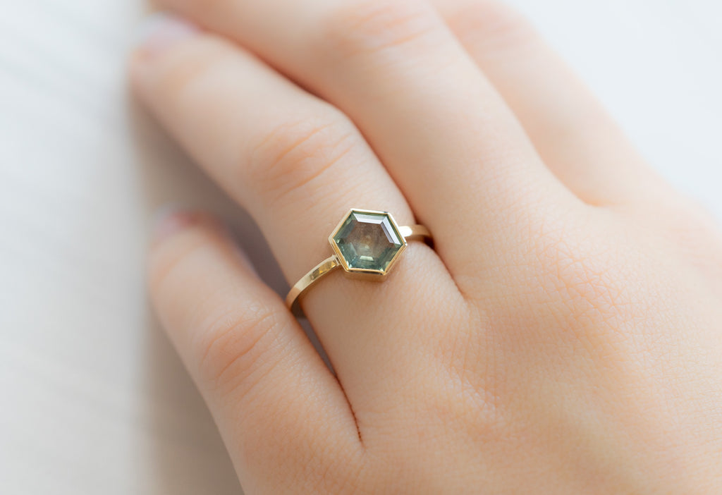 The Hazel Ring with a Montana Sapphire Hexagon