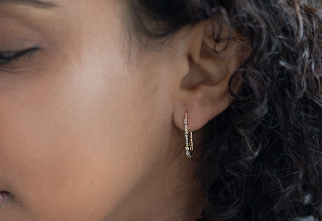Pavé Diamond Pin Earrings on Model