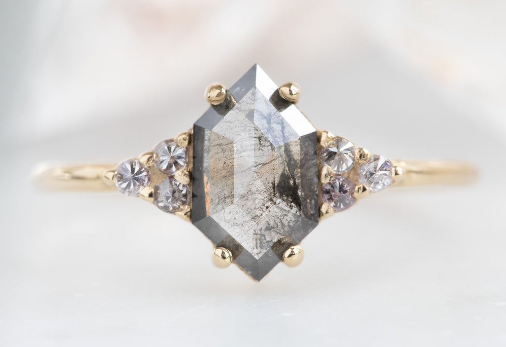Seven Stone Salt + Pepper Hexagon Diamond Engagement Ring