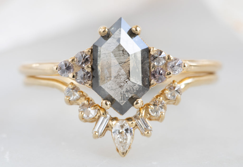 Seven Stone Salt + Pepper Hexagon Diamond Engagement Ring