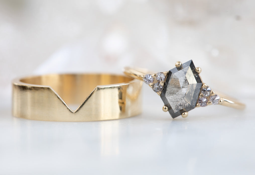 Seven Stone Salt + Pepper Hexagon Diamond Engagement Ring