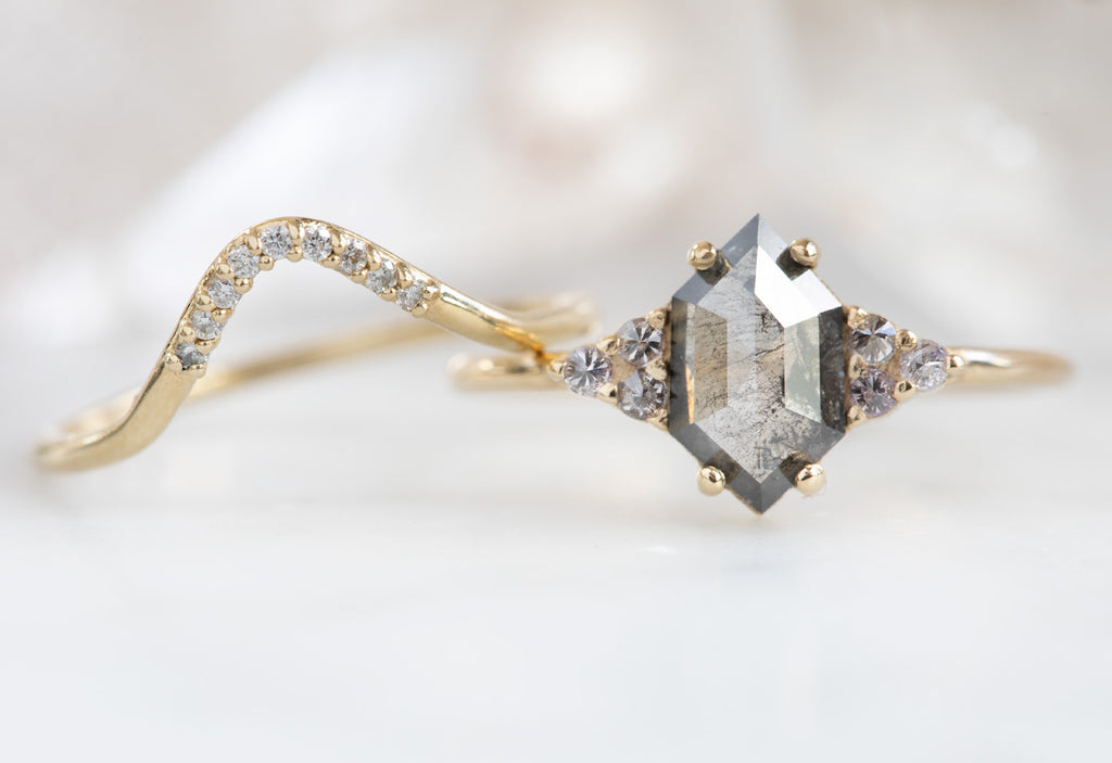 Seven Stone Salt + Pepper Hexagon Diamond Engagement Ring
