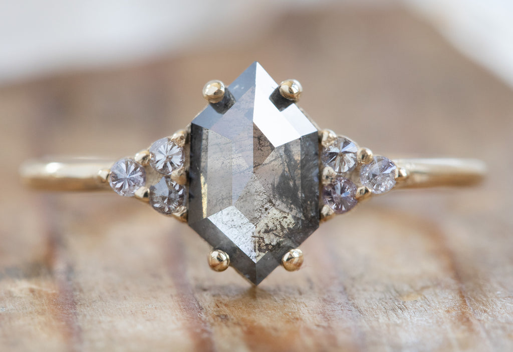 Seven Stone Salt + Pepper Hexagon Diamond Engagement Ring