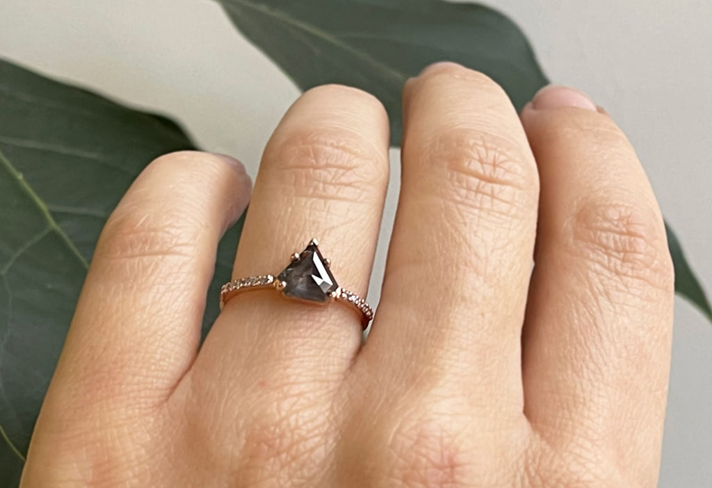 The Willow Ring with a Black Shield-Cut Diamond