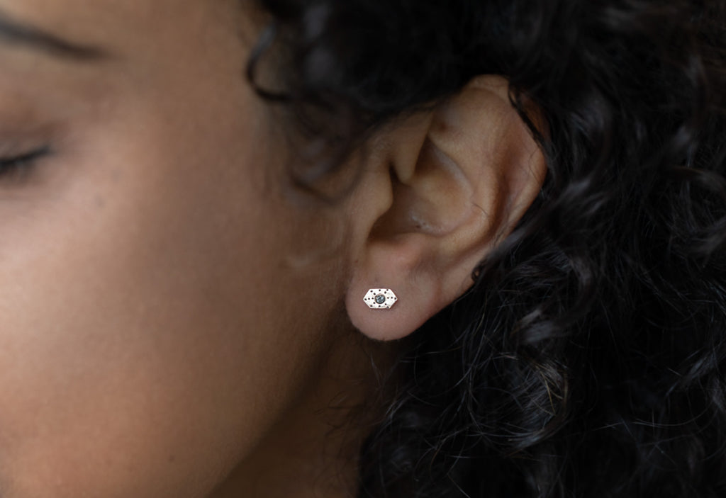 Stardust Hexagon Diamond Earring on Model