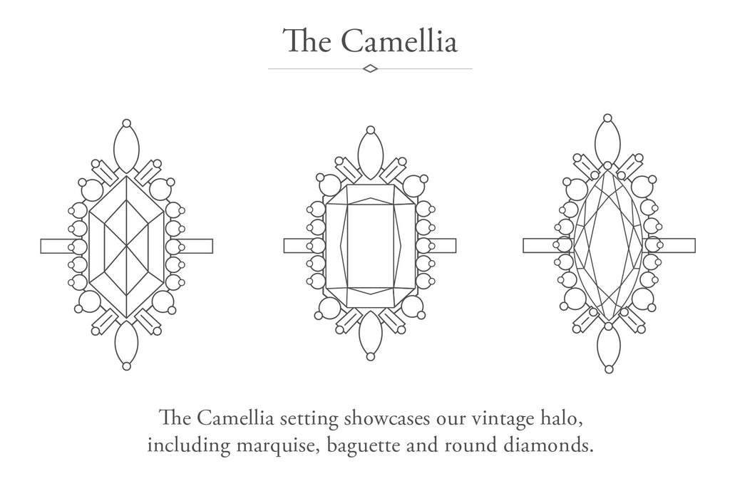 The Camellia Ring with a Black Emerald-Cut Diamond