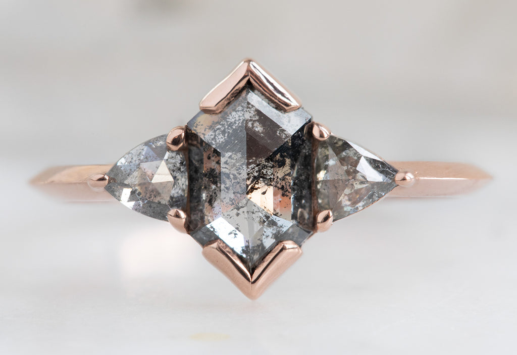 The Jade Ring with a Salt and Pepper Hexagon Diamond