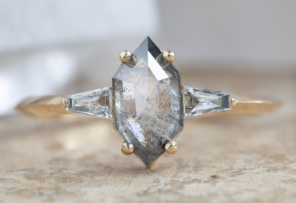 The Ash Ring with a Salt & Pepper Hexagon Diamond