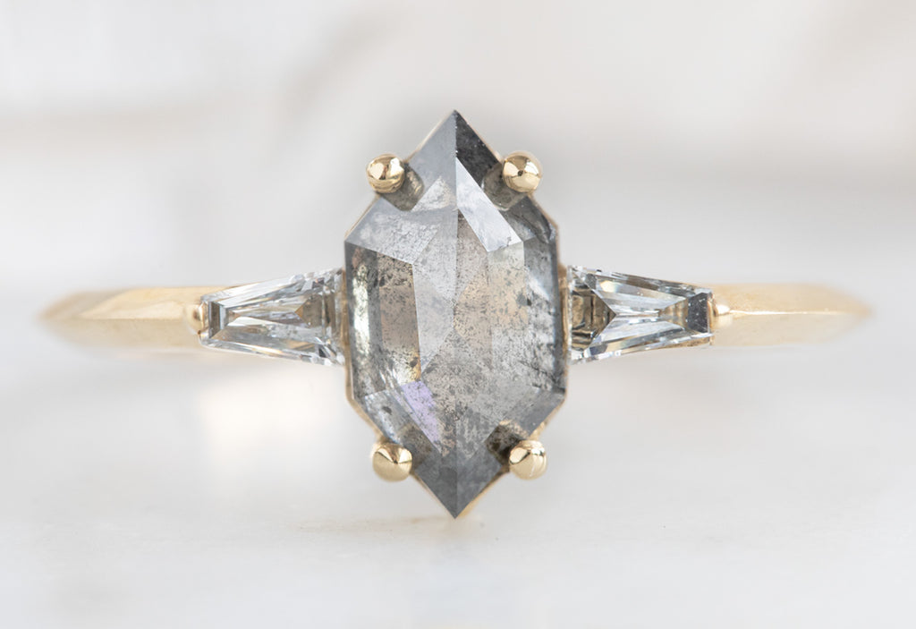 The Ash Ring with a Salt & Pepper Hexagon Diamond