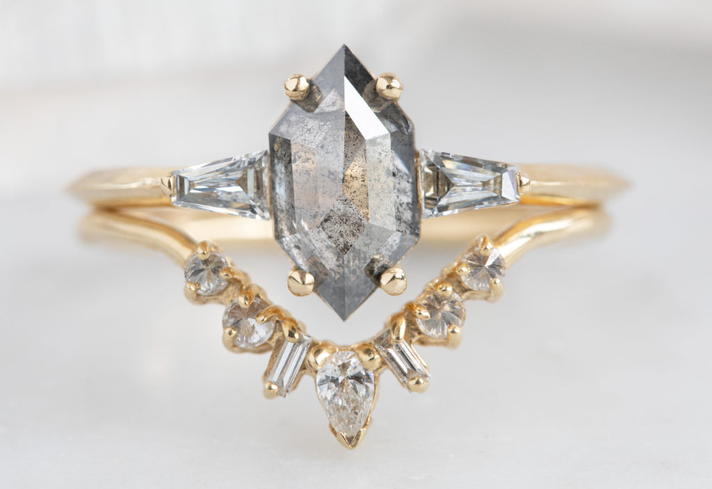 The Ash Ring with a Salt & Pepper Hexagon Diamond