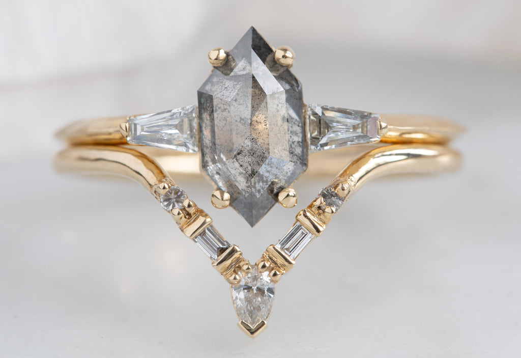 The Ash Ring with a Salt & Pepper Hexagon Diamond