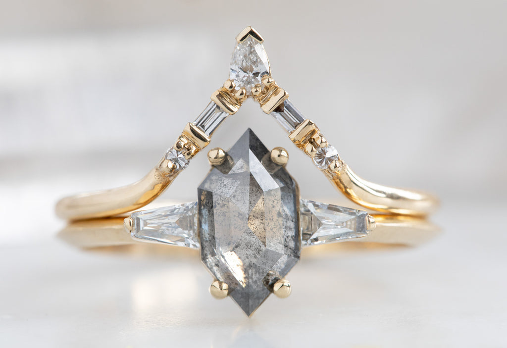 The Ash Ring with a Salt & Pepper Hexagon Diamond