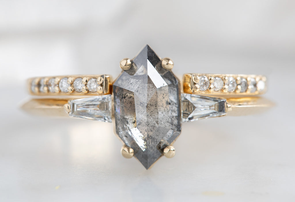 The Ash Ring with a Salt & Pepper Hexagon Diamond