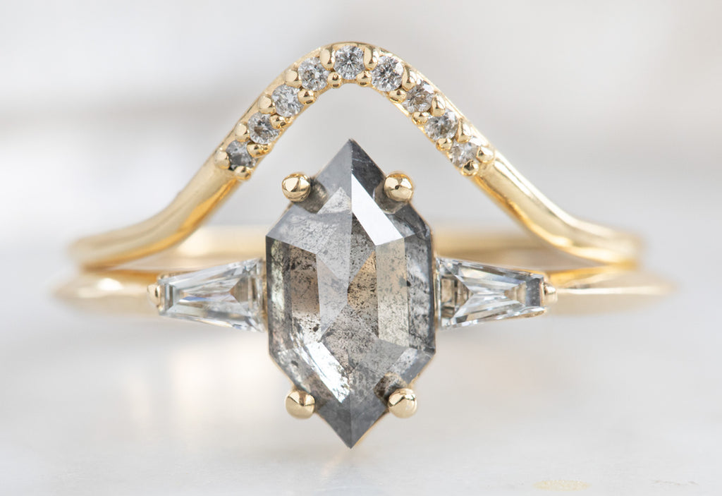 The Ash Ring with a Salt & Pepper Hexagon Diamond