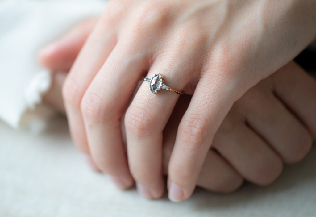 The Ash Ring with a Salt & Pepper Hexagon Diamond