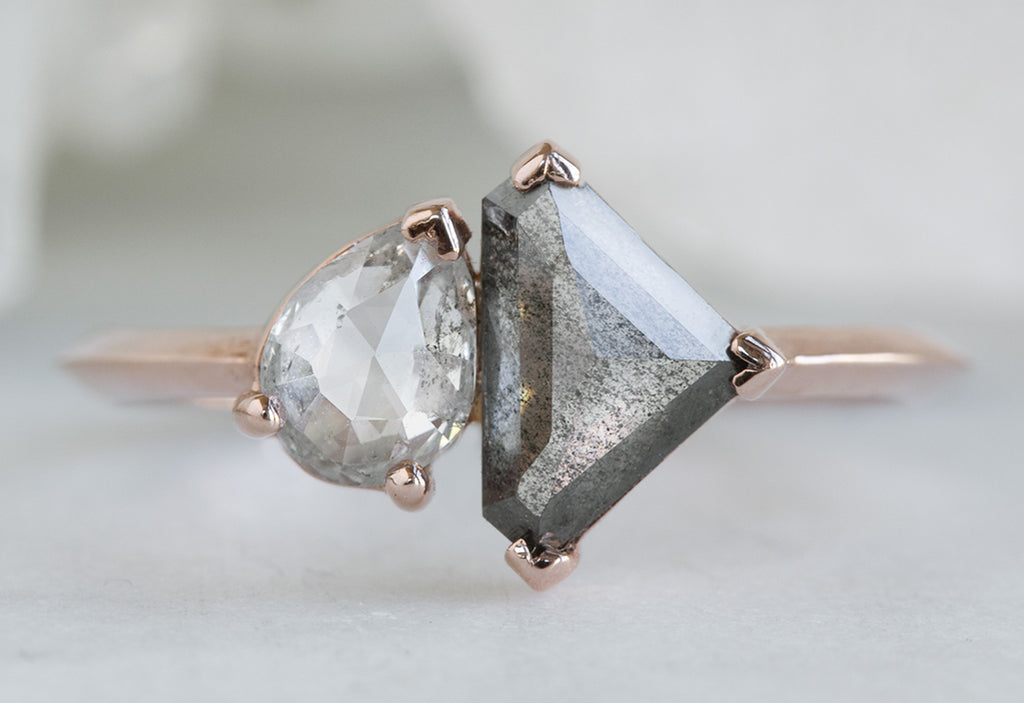 'You & Me' Ring with a Grey Shield + White Diamond