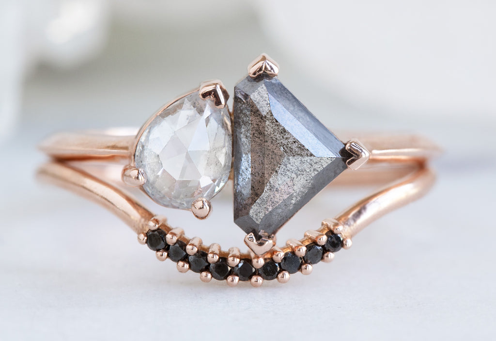 'You & Me' Ring with a Grey Shield + White Diamond With Stacking Band