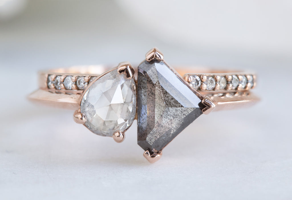 'You & Me' Ring with a Grey Shield + White Diamond With Stacking Band