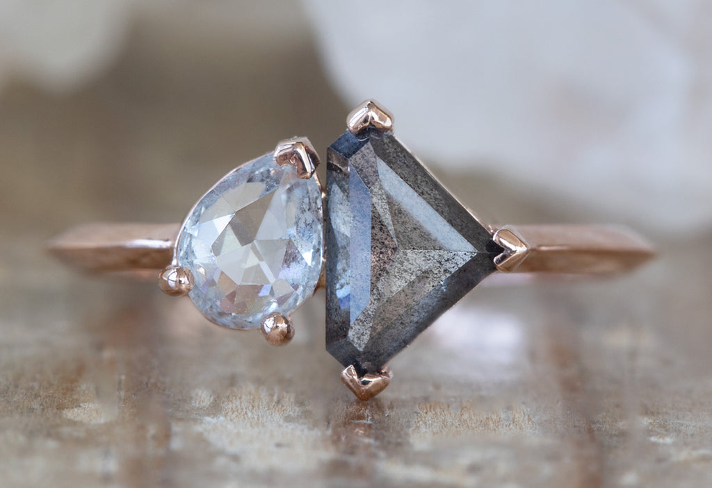 'You & Me' Ring with a Grey Shield + White Diamond