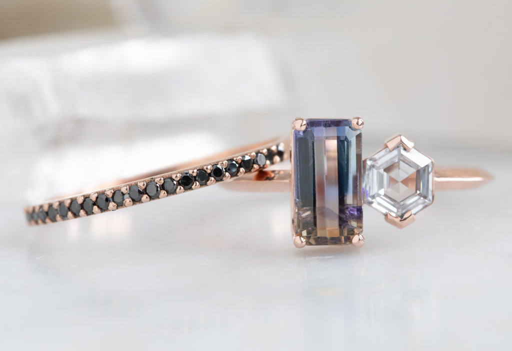 'You & Me' Ring with a Bi-Color Tanzanite + Hexagon Diamond
