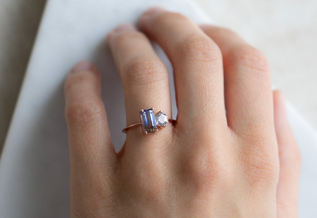 'You & Me' Ring with a Bi-Color Tanzanite + Hexagon Diamond